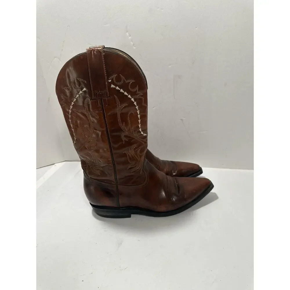 Pistolero Boots Engraved Leather Men’s Sz 7.5 Brown Cowboy Gorgeous‎